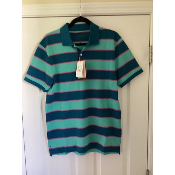 Nike -‎ Men's Stripe Golf Polo Size: Medium Color: Teal/Pink - Picture 10 of 12